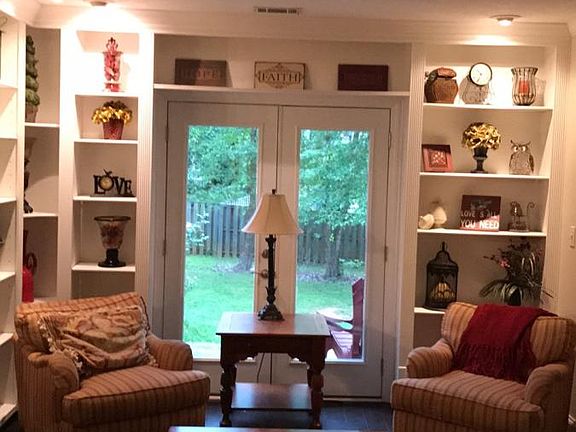Living room with built in cabinets