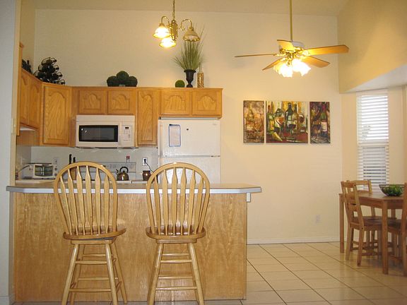 Kitchen/living room with vaulted ceiling