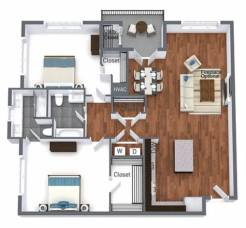 Floor plan 2 Bedroom 2 Bath (H)