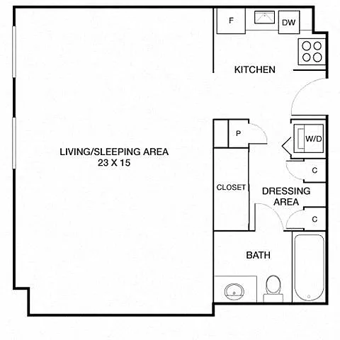 Floor plan Tower 1 | Studio | S1C