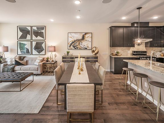 Elegant dining area with recessed lighting