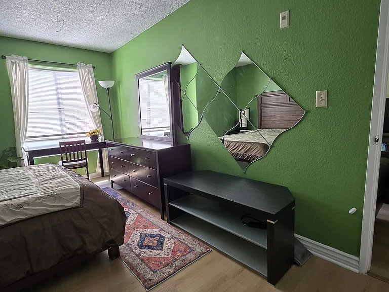 Table, dresser, and TV stand.