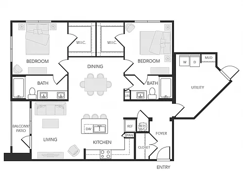 Floor plan 2BR 2BA (1325 SF)