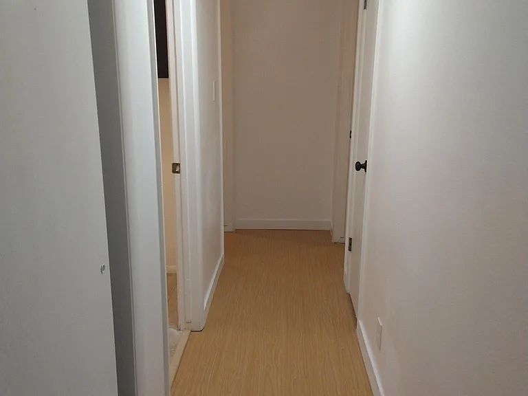 Central hallway well lit, closet, utility space, and new vinyl flooring for easy cleaning.