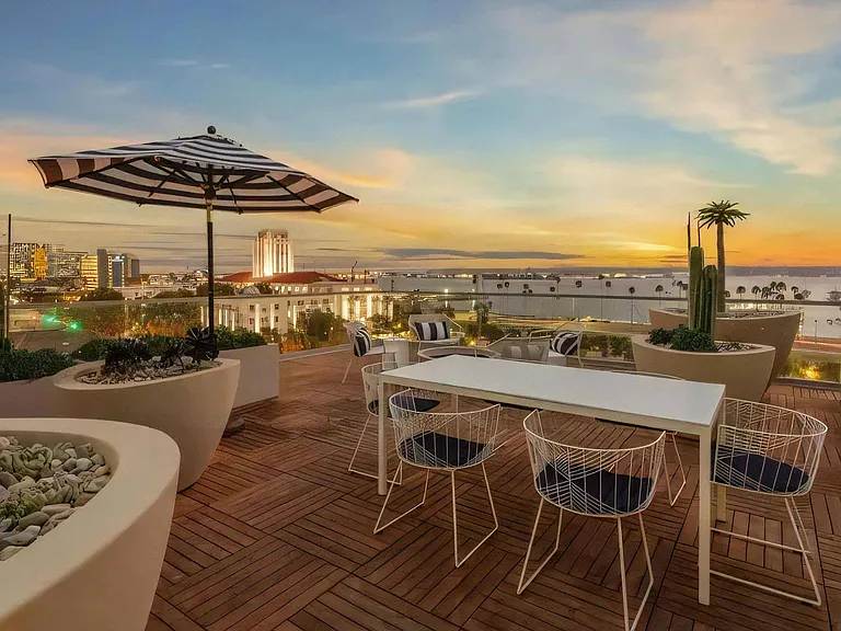 Open Air Party Patio with Outdoor Seating and City Sunset Views