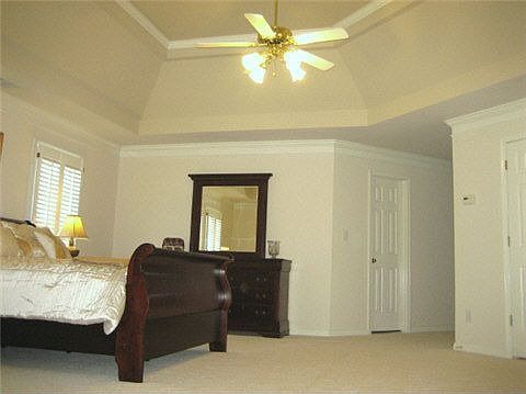 Deep angled tray ceiling with remote control ceiling fan/light fixture