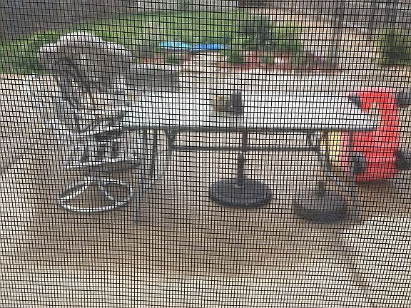 Concrete patio, garage 