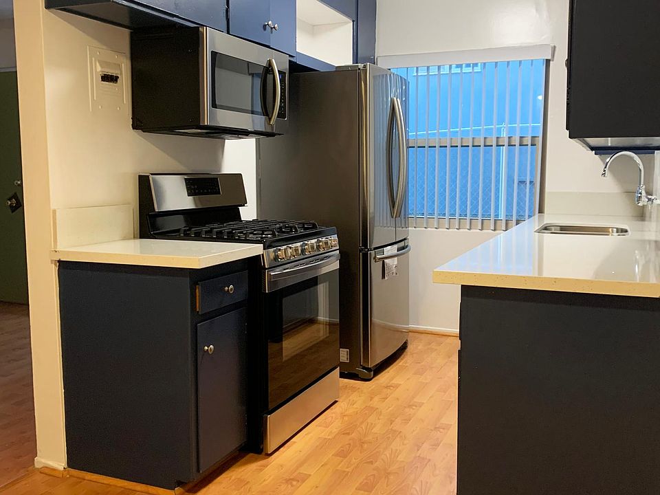 kitchen (ofc), with modern appliances (gas oven, microwave, double-door fridge and freezer, stainless steel sink).