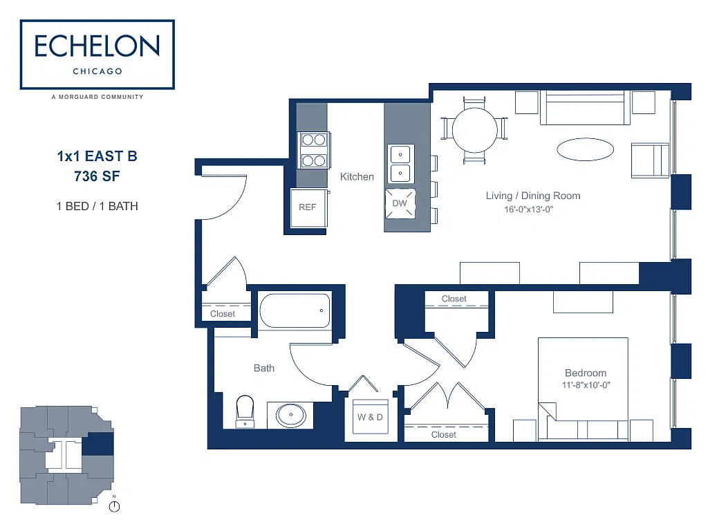 Floor plan 1x1 East B