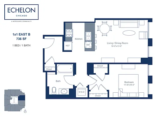 Floor plan 1x1 East B