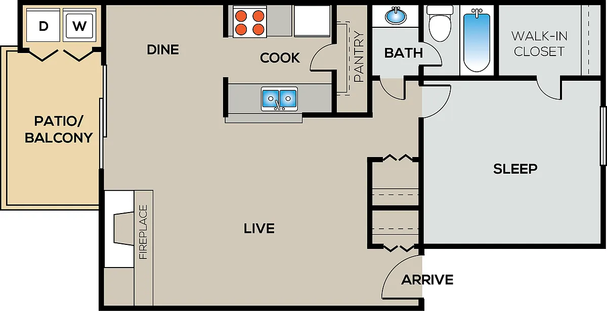 Floor plan 1 Bed | 1 Bath | 745 SQFT