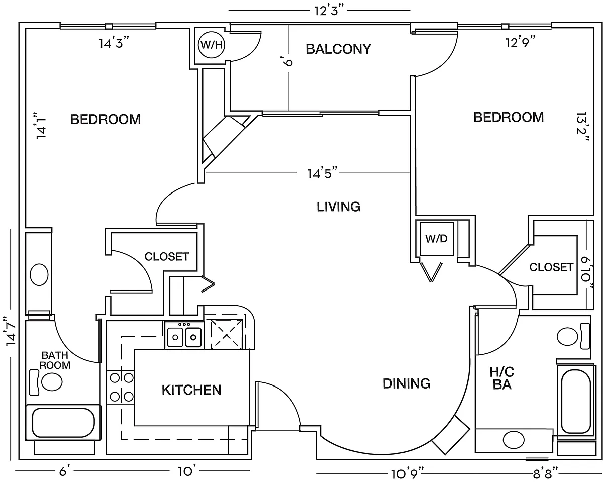 Floor plan 2 Bed 2 Bath Plan B