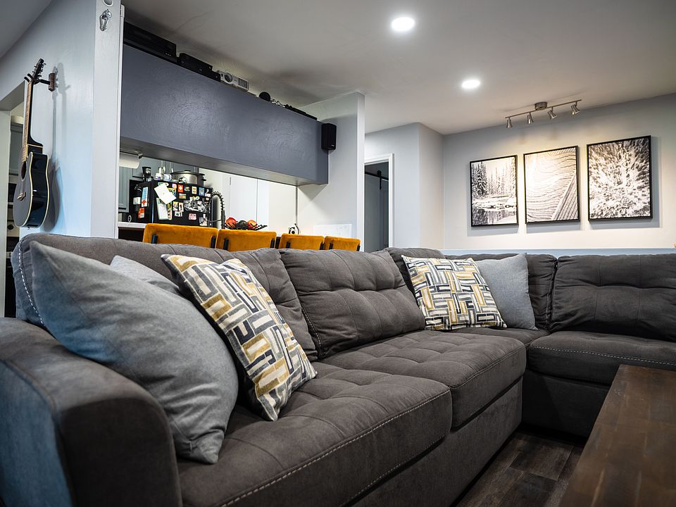 Large couch and living room with open concept