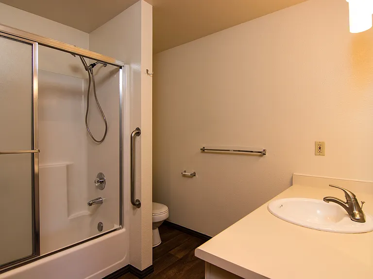 Large Bathroom with Sliding Shower Door