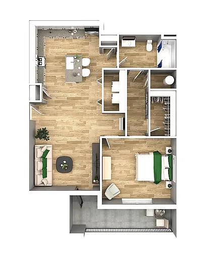 Floor plan 1 BR, 1 BA