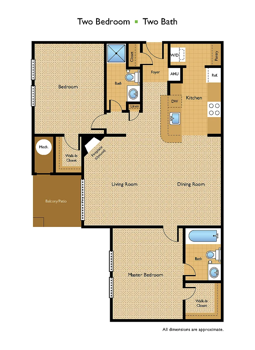 Floor plan 2 Bedroom 2 Bath - Renovated