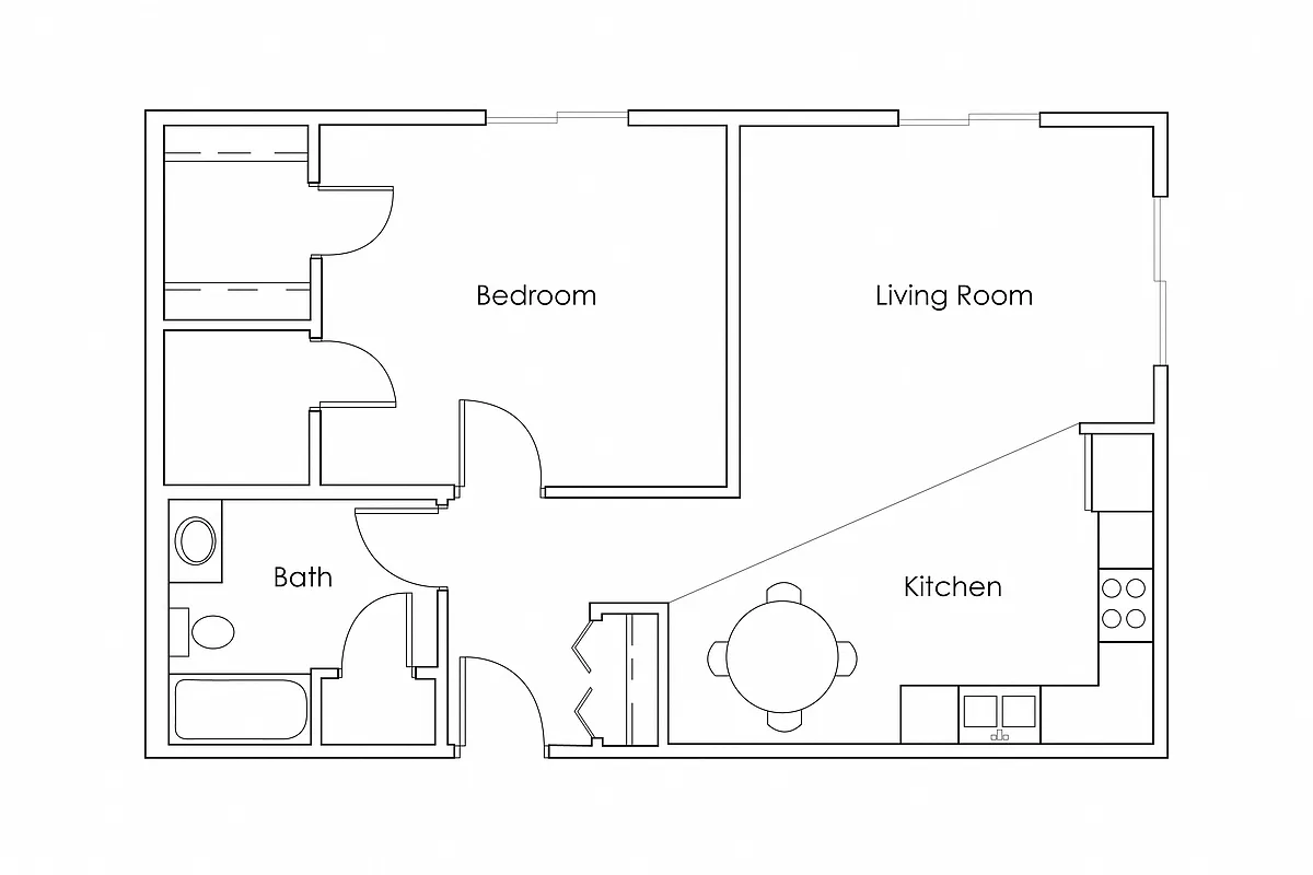 Floor plan 1 Bedroom 1 Bathroom 789 - H