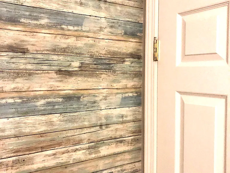 High End Designer Finishes - Reclaimed Wood Style Accent Wall in Master Bedroom
