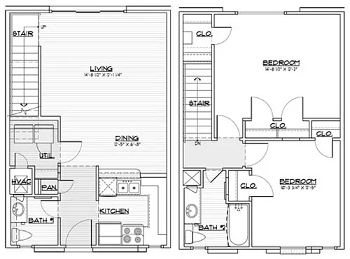 Floor plan 2 Bed 1 and a Half Bath