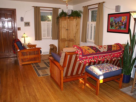 Family room with woodstove