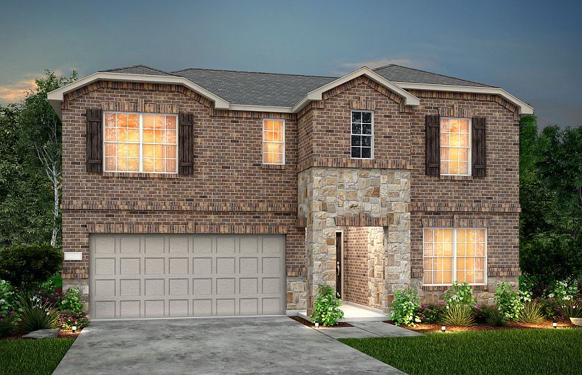 The Thomaston, a two-story home with shutters, shown with Home Exterior F
