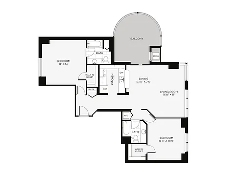 Floor plan 2 Bed/2 Bath-2D Lily