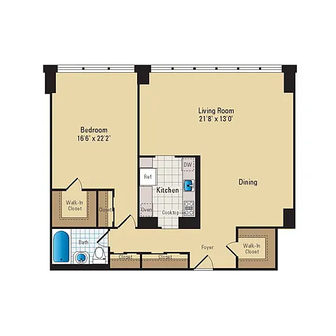 Floor plan 1 Bed - 1 Bath | A15