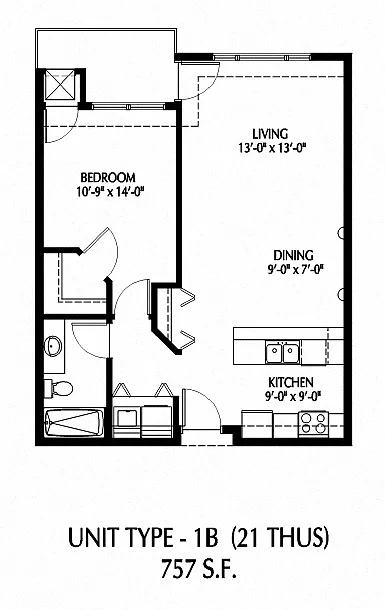 Floor plan One Bedroom - B