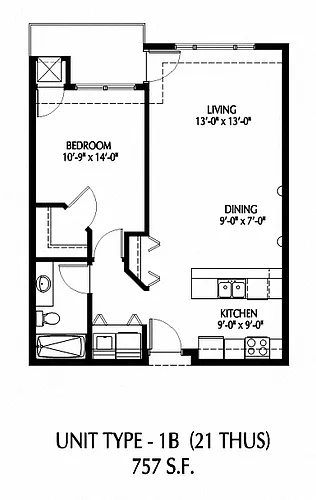 Floor plan One Bedroom - B