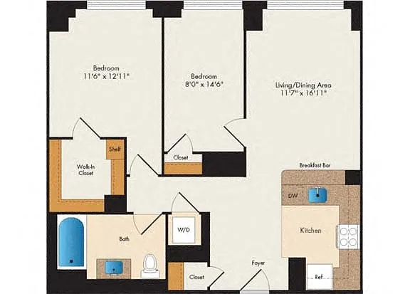 Floor plan Hawthorne - 2 Bed 1 Bath