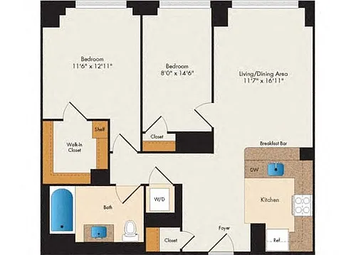 Floor plan Hawthorne - 2 Bed 1 Bath