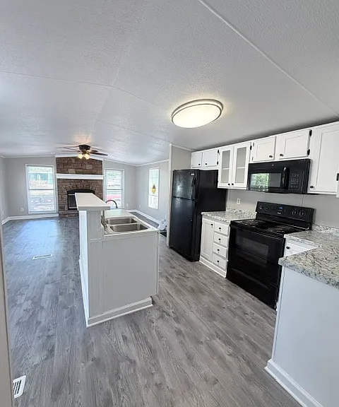 Large kitchen and living area
