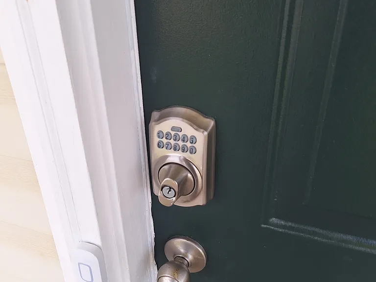 Front door lock combination or key use for convenience.