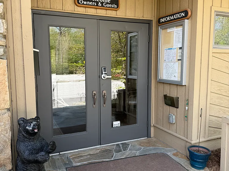 Clubhouse information notices. Monthly calendar of daily activities.