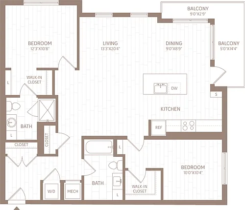 Floor plan 2 Bed/2 Bath-B3