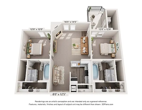 Floor plan 2 Bedroom 2 Bathroom Large