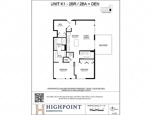 Floor plan 2 Bed 2 Bath + Den