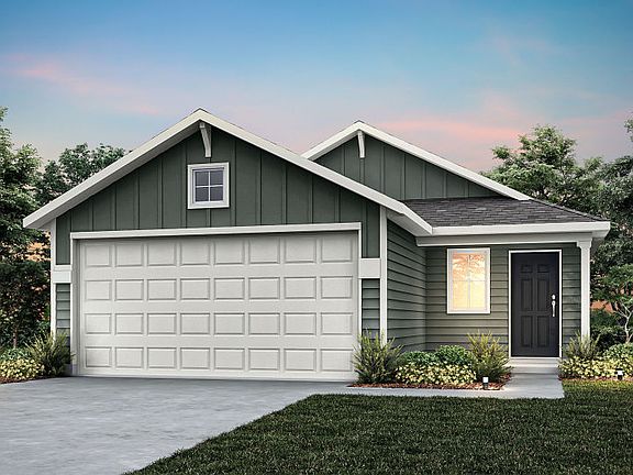 The Barton, a one-story home with 2-car garage, shown with home exterior HC103