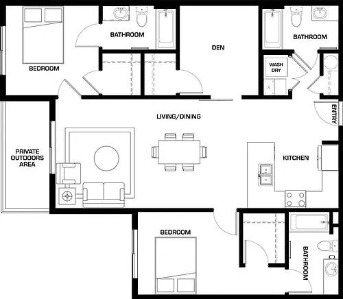 Floor plan Two Bed Three Bath + Den