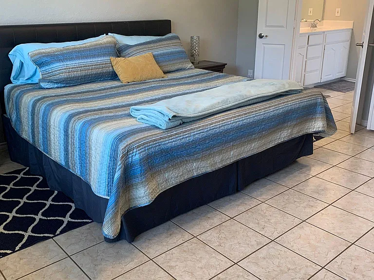 Master bedroom has easy access to the master bathroom.