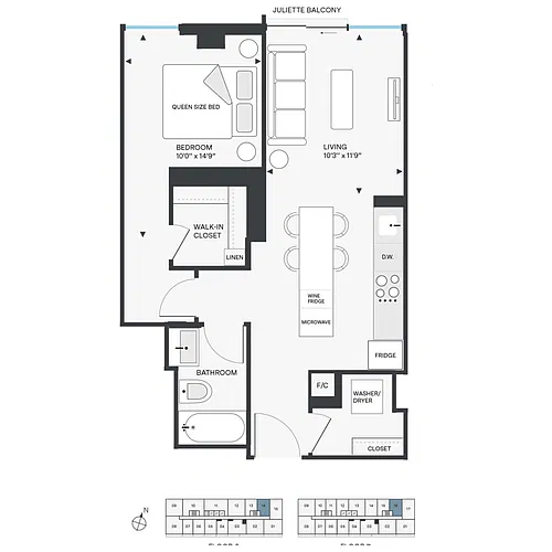Floor plan A6 One Bedroom