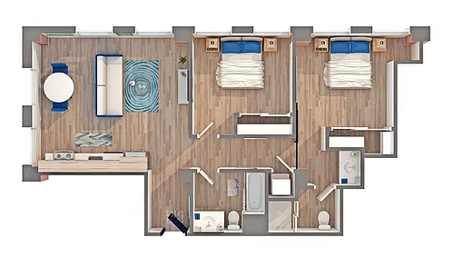 Floor plan 2 BR x 2 BA - A
