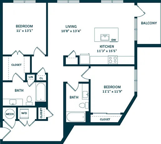 Explore the spacious layout of this modern 2-bedroom apartment featuring a kitchen, living room, and private balcony. Explore the spacious layout of this modern 2-bedroom apartment featuring a kitchen, living room, and private balcony.