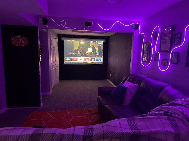 projector with apple tv - downstairs living room