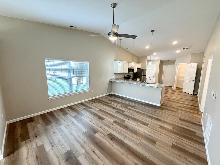View of living room from the den