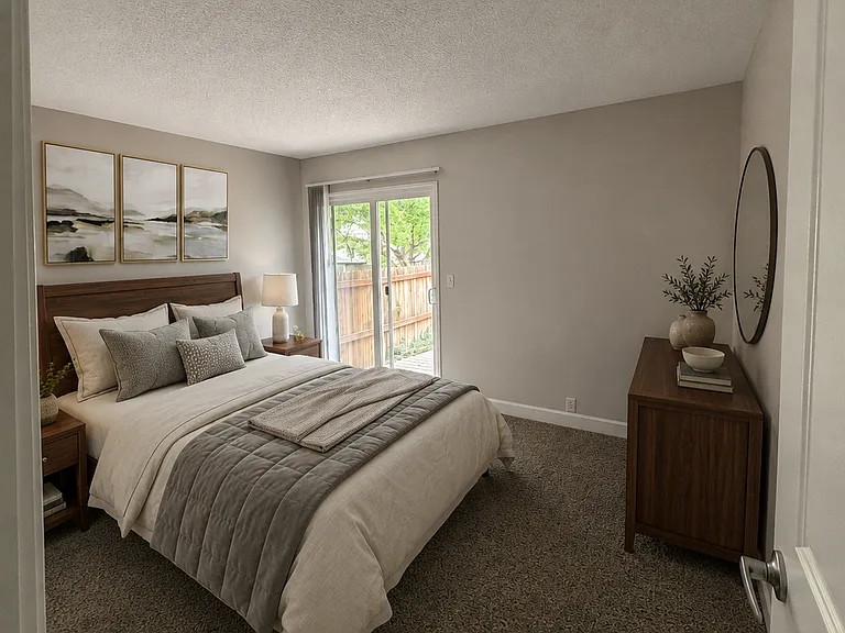 View into the upstairs master bedroom or office. Has a private slider out onto the patio and access to the first-floor bathroom