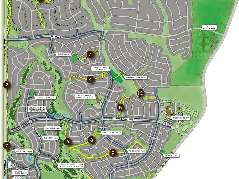 Another view of the Meridian Ranch Trail Map. The trails are in yellow.