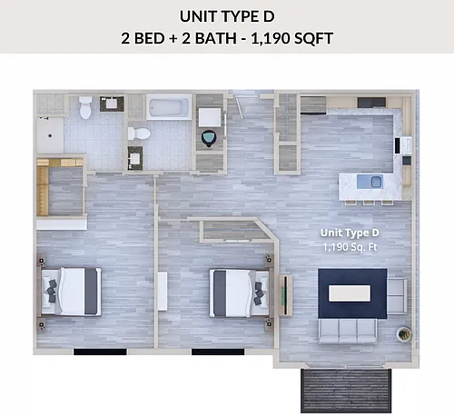 Floor plan TYPE D - 1,190 SQ FT (2BED+2BATH)