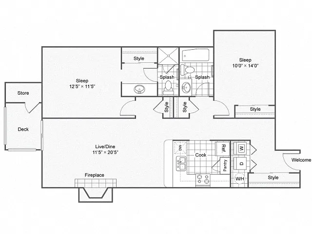 Floor plan Two Bedroom Two Bath