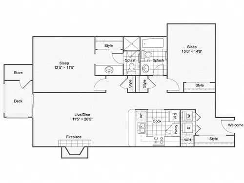 Floor plan Two Bedroom Two Bath